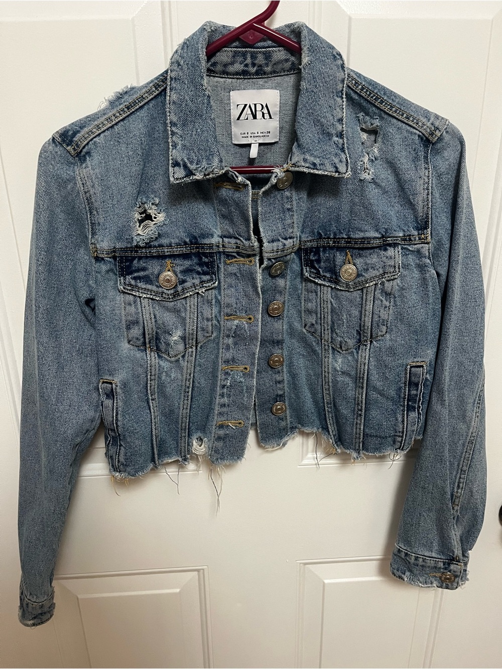 ZARA Light Blue Distressed Cropped Denim Jacket